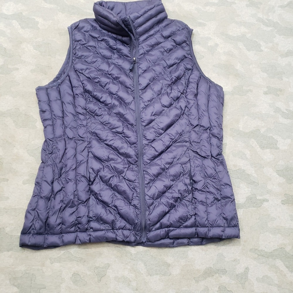 32 Degrees Heat Puffer Vest Womens Large Purple Quilted Full Zip Mock Neck
